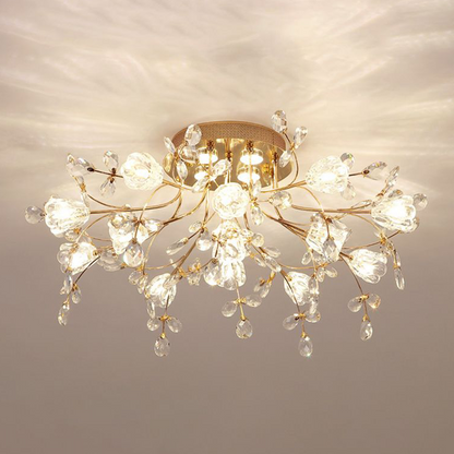Art Deco Elegant Blomst Overflademonteret Loftlampe, Guld