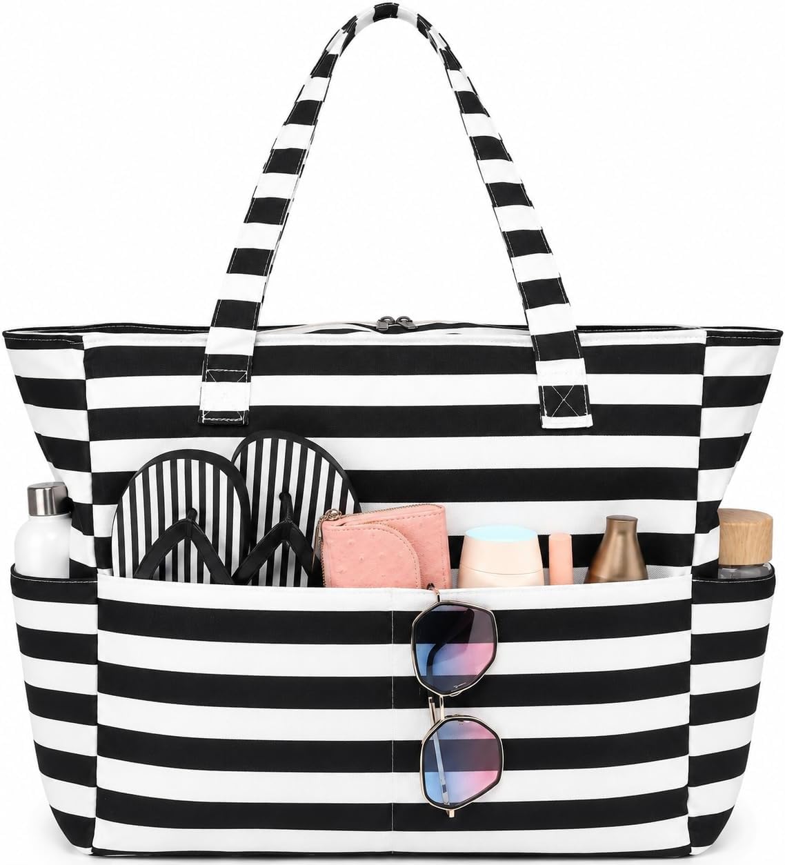 Hudson & Jurgen – Coastal Collection | Large Waterproof Beach Tote Bag with Zipper & Wet Pocket | Versatile for Travel, Gym, and Grocery