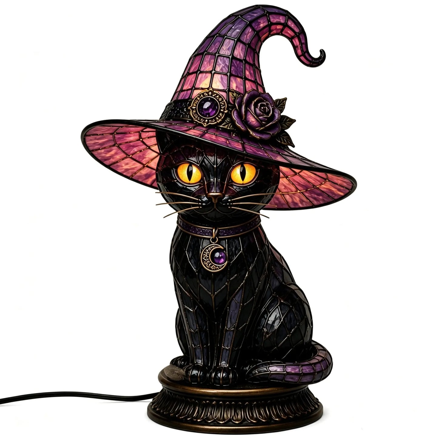 Ventayo – Vintage-natlampe med kat i Tiffany-stil