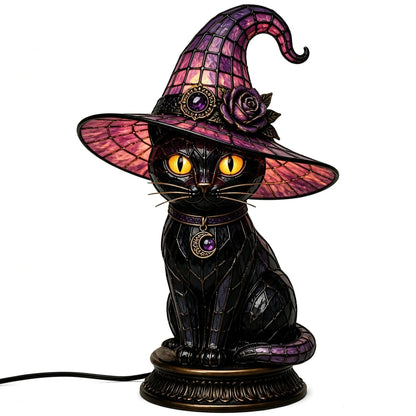 Ventayo – Vintage-natlampe med kat i Tiffany-stil