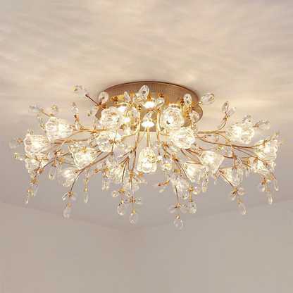 Art Deco Elegant Blomst Overflademonteret Loftlampe, Guld