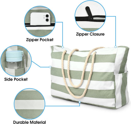 Hudson & Jurgen – Coastal Collection | Large Waterproof Beach Tote Bag with Zipper Closure | Sandproof Design for Effortless Summer Adventures