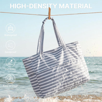 Hudson & Jurgen – Ultimate Beach Tote Bag | Waterproof & Sandproof Large Bag with Zipper | Foldable Design for Easy Travel and Storage