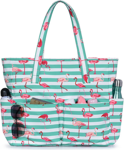 Hudson & Jurgen – Large Waterproof Beach Tote Bag with Zipper | Sandproof Design for Travel & Vacation Essentials