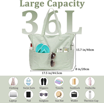 Hudson & Jurgen – Coastal Collection | Large Waterproof Beach Tote Bag with Zipper & Wet Pocket | Versatile for Travel, Gym, and Grocery