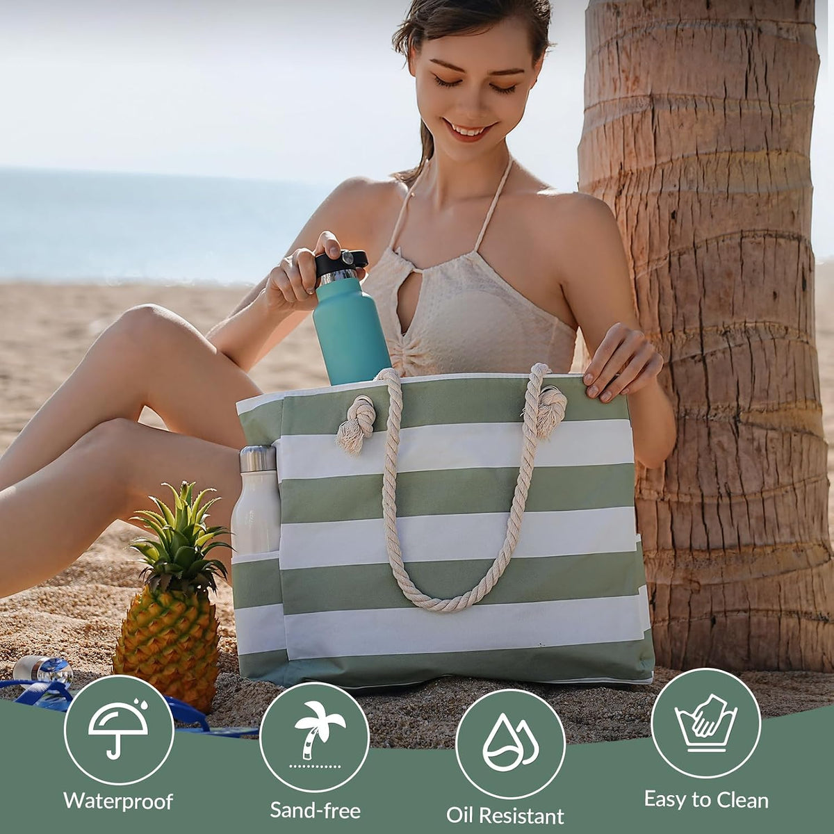 Hudson & Jurgen – Large Waterproof Beach Tote Bag with Zipper | Sandproof Design for Easy Summer Outings
