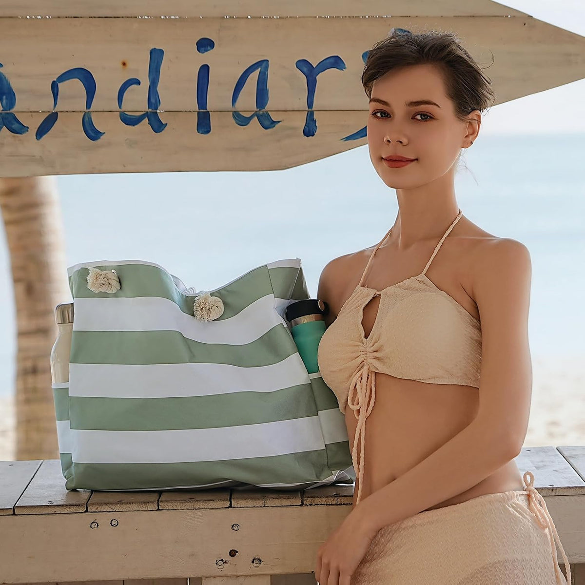 Hudson & Jurgen – Large Waterproof Beach Tote Bag with Zipper | Sandproof Design for Easy Summer Outings