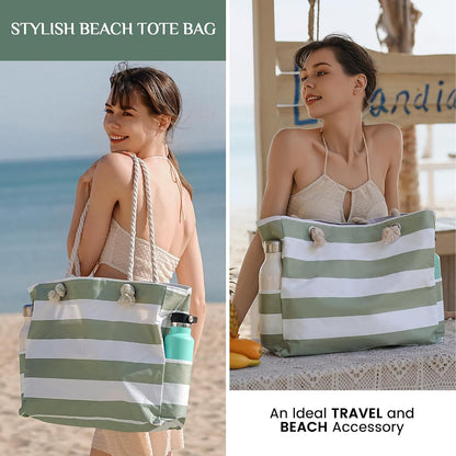 Hudson & Jurgen – Large Waterproof Beach Tote Bag with Zipper | Sandproof Design for Easy Summer Outings
