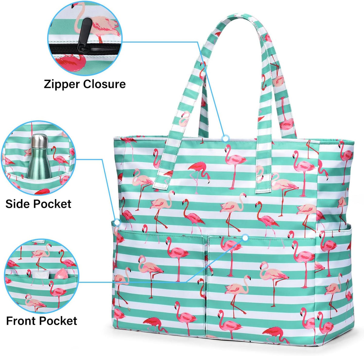 Hudson & Jurgen – Large Waterproof Beach Tote Bag with Zipper | Sandproof Design for Travel & Vacation Essentials
