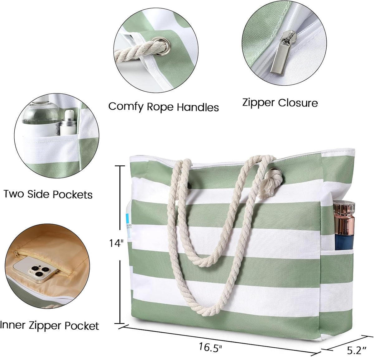 Hudson & Jurgen – Large Waterproof Beach Tote Bag with Zipper | Sandproof Design for Easy Summer Outings