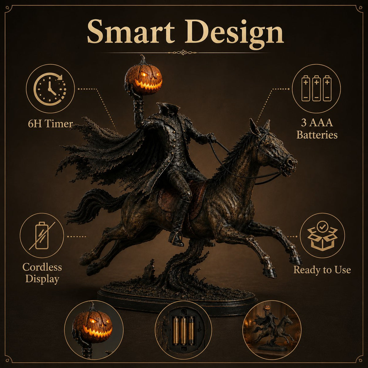 Ventayo – Halloween-Statue des kopflosen Reiters