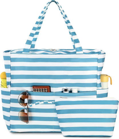 Hudson & Jurgen – Coastal Collection | Large Waterproof Beach Tote Bag with Zipper & Wet Pocket | Versatile for Travel, Gym, and Grocery