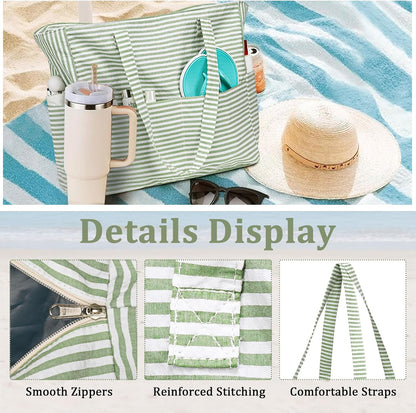 Hudson & Jurgen – Coastal Collection | Large Waterproof Beach Tote Bag with Zipper & Wet Pocket | Versatile for Travel, Gym, and Grocery