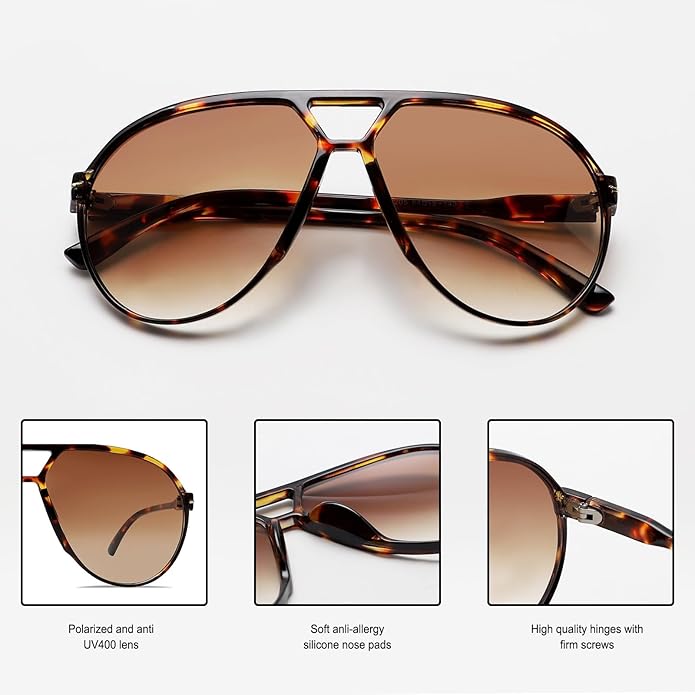 Hudson & Jurgen – Retro Oversized Aviator Sunglasses with UV400 Protection | Unisex Design for Timeless Style
