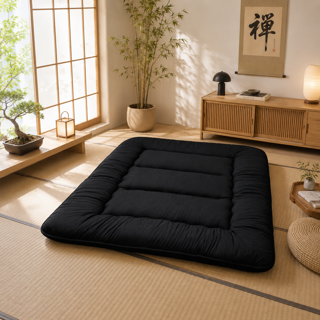 Hudson & Jurgen – Japanese Floor Bed, 4 Inch Thick Futon Mattress, Foldable Tatami Sleeping Pad, Roll Up Floor Bed for Adults & Kids