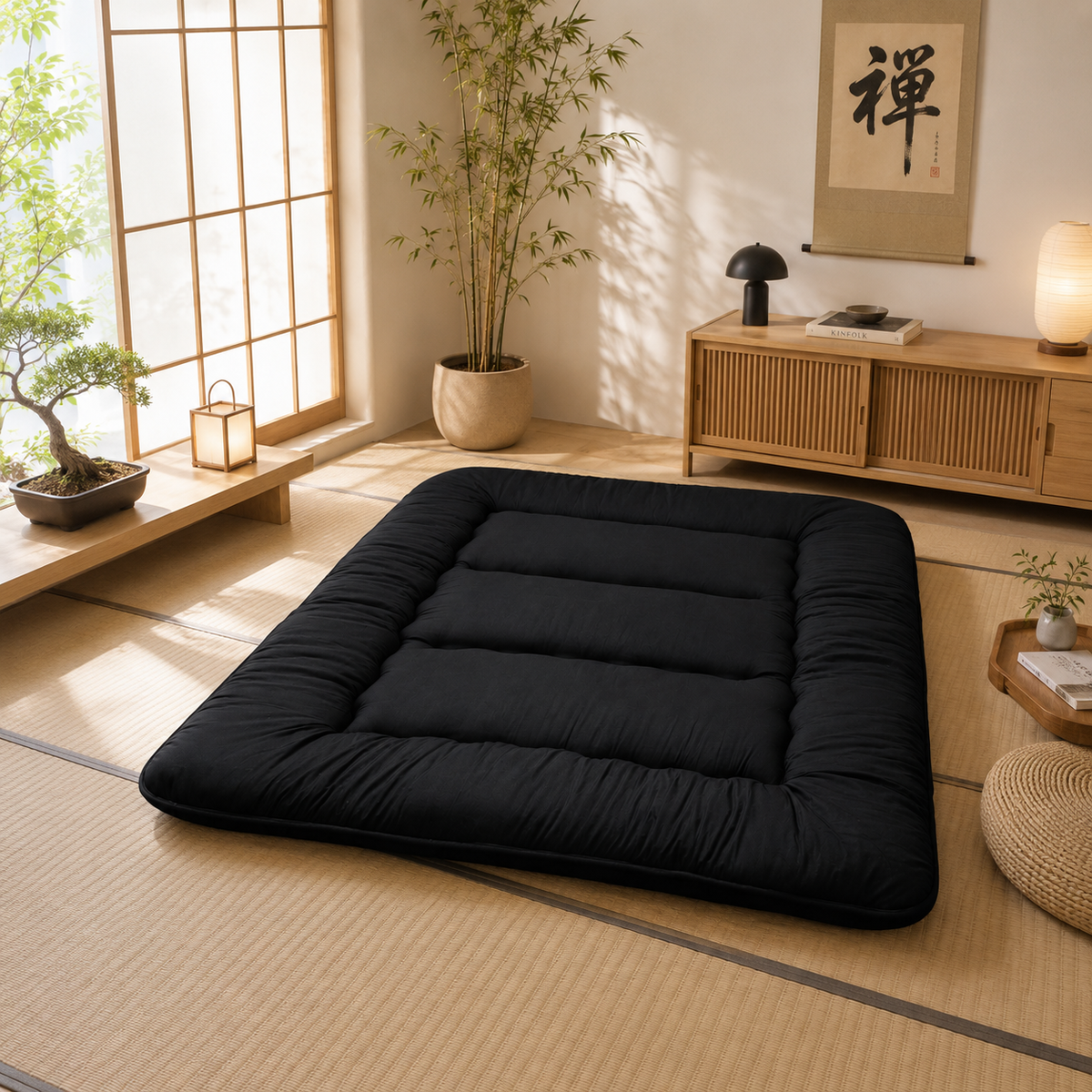 Hudson & Jurgen – Japans vloerbed, 4 Inch dik futonmatras, opvouwbare tatami-slaapmat, oprolbaar vloerbed voor volwassenen en kinderen