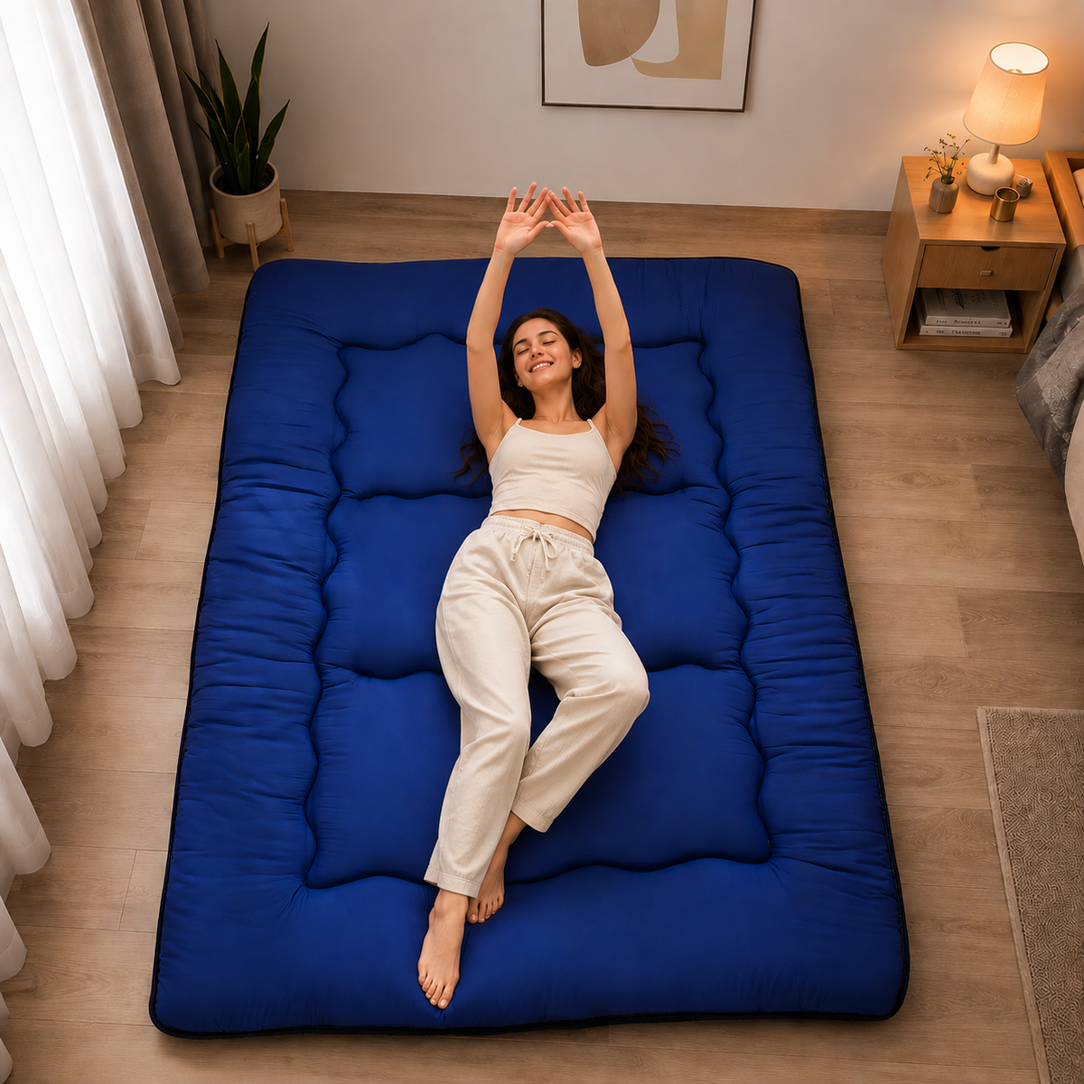 Hudson & Jurgen – Japans vloerbed, 4 Inch dik futonmatras, opvouwbare tatami-slaapmat, oprolbaar vloerbed voor volwassenen en kinderen