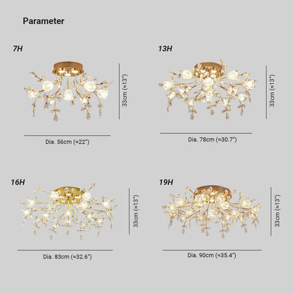 Art Deco Elegant Blomst Overflademonteret Loftlampe, Guld