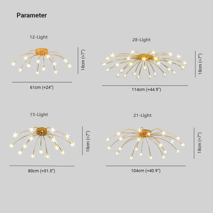 Art Deco Stjerne Metal/Glas Indbygningsloftlampe Sort/Guld/Krom