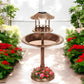 Solar-Powered Bird Bath on Stand with Built-In Planter & LED Lamp