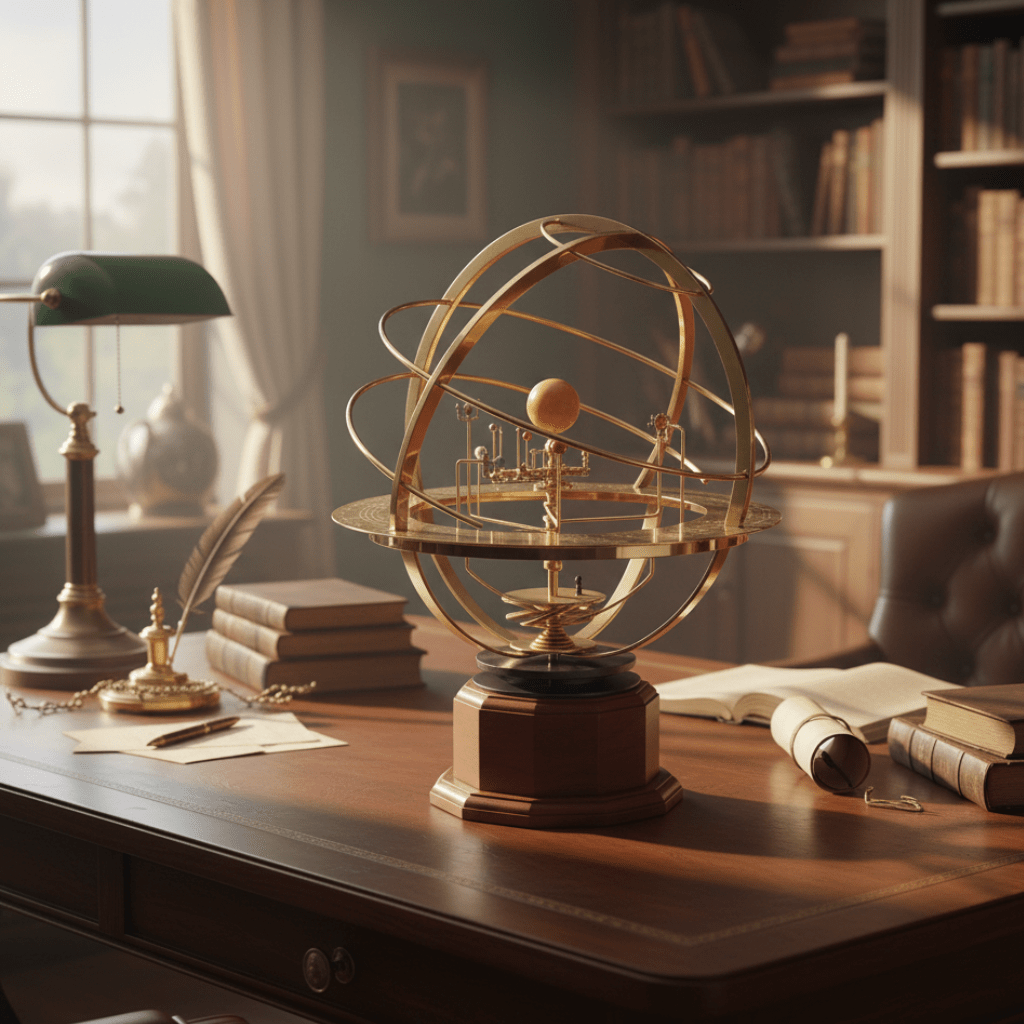 Hudson & Jurgen – Celestial Brass | Solar System Orrery with Manual Rotation | Elegant Desktop Model for Educational Display