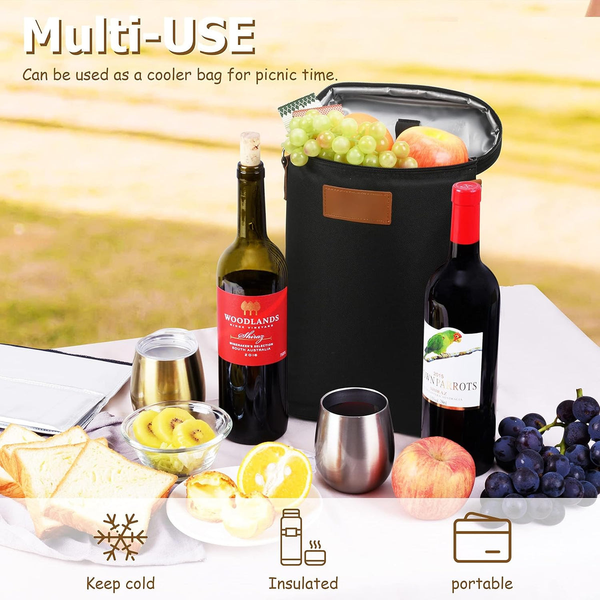 Hudson & Jurgen – Insulated Dual Wine Bottle Carrier Bag with Padded Divider | Leakproof Design for Optimal Temperature
