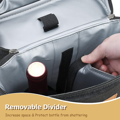 Hudson & Jurgen – Insulated Dual Wine Bottle Carrier Bag with Padded Divider | Leakproof Design for Optimal Temperature