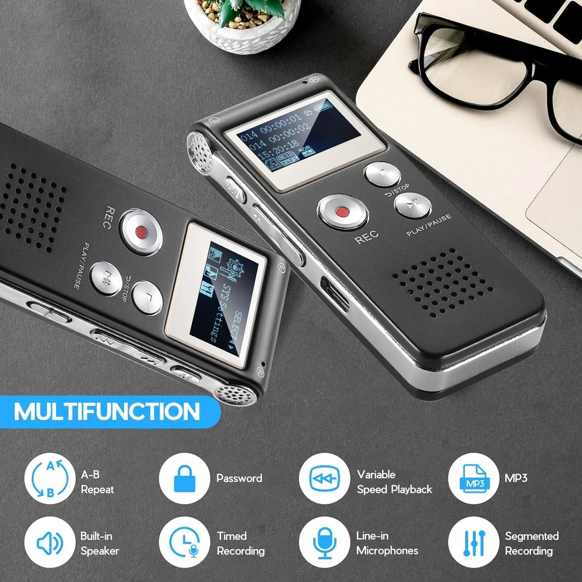Hudson & Jurgen – Compact Voice Recorder | Voice Activated Audio Recorder with High-Quality Capture | Portable Device for Efficient Sound Recording