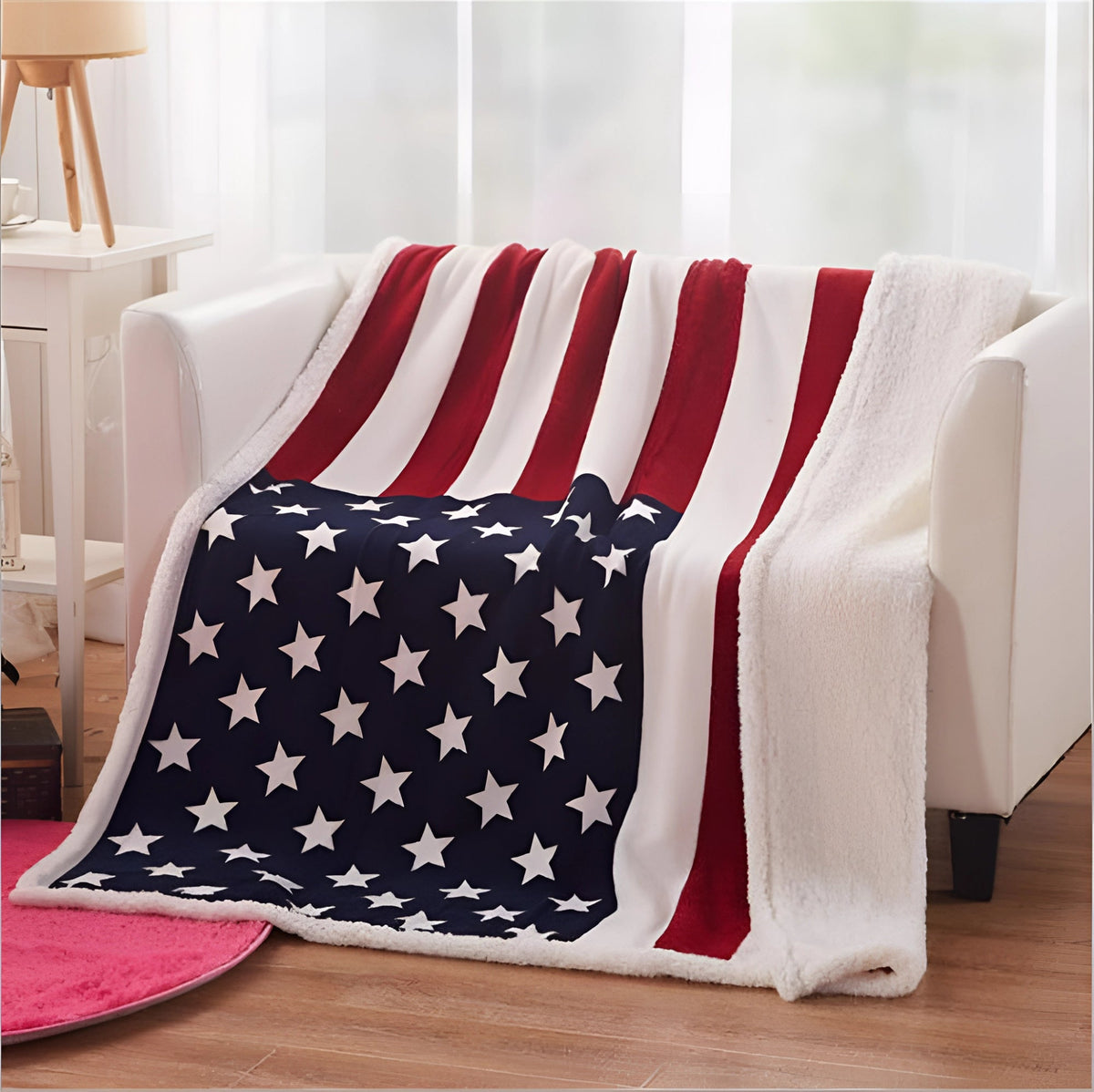 Hudson & Jurgen – Cozy Patriotic Fleece Blanket with Ultra-Soft Faux Lambswool Back | Perfect for Indoor Comfort and Outdoor Adventures
