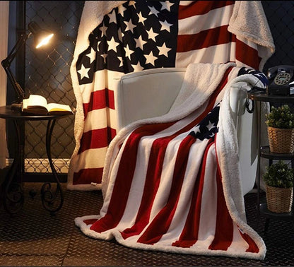 Hudson & Jurgen – Cozy Patriotic Fleece Blanket with Ultra-Soft Faux Lambswool Back | Perfect for Indoor Comfort and Outdoor Adventures