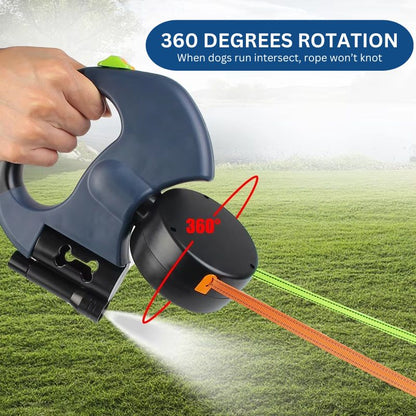 10FT dobbelt udtrækkeligt hundesnor med indbygget lommelygte og affaldsposeholder