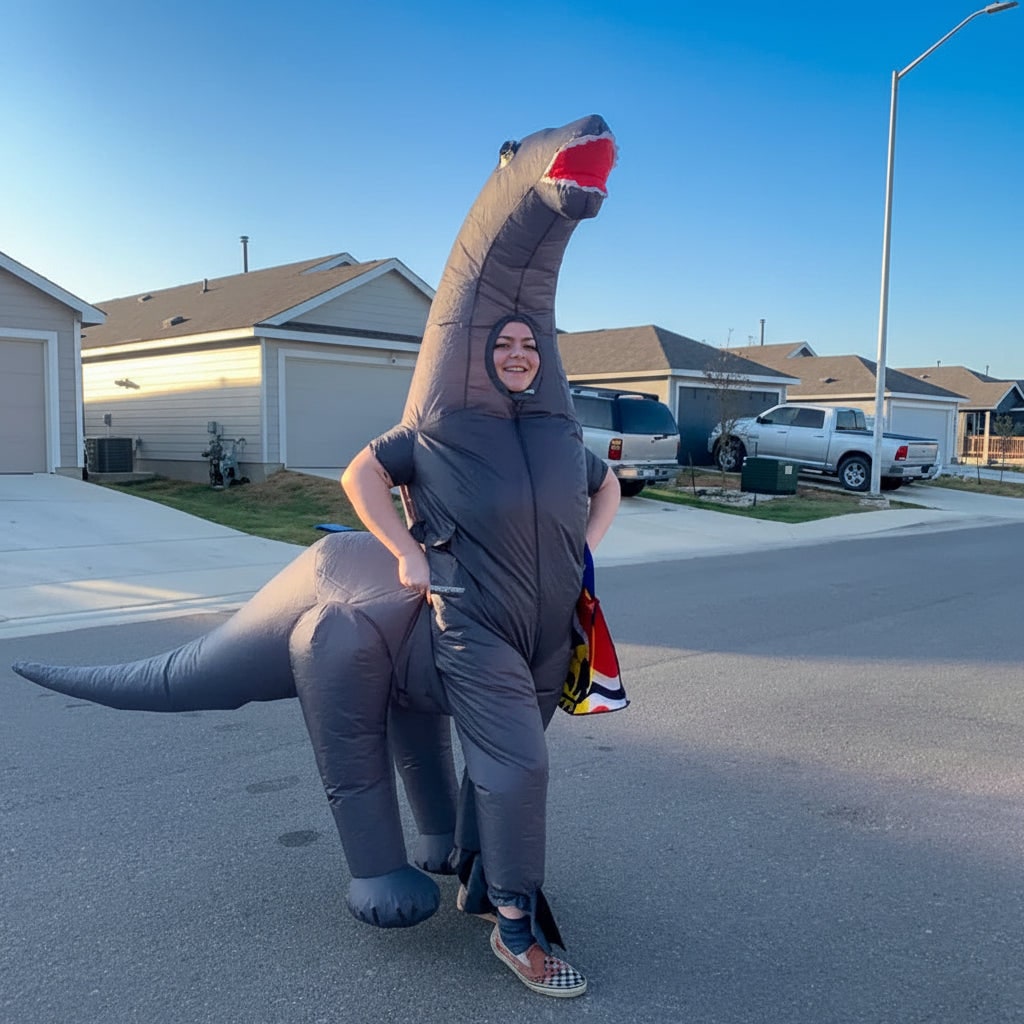 Hudson & Jurgen – Dino Fun | Inflatable Dinosaur Costume with Easy Wear Design | Full-Body Fun for Halloween and Parties