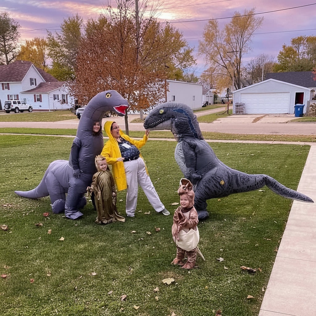 Hudson & Jurgen – Dino Fun | Inflatable Dinosaur Costume with Easy Wear Design | Full-Body Fun for Halloween and Parties