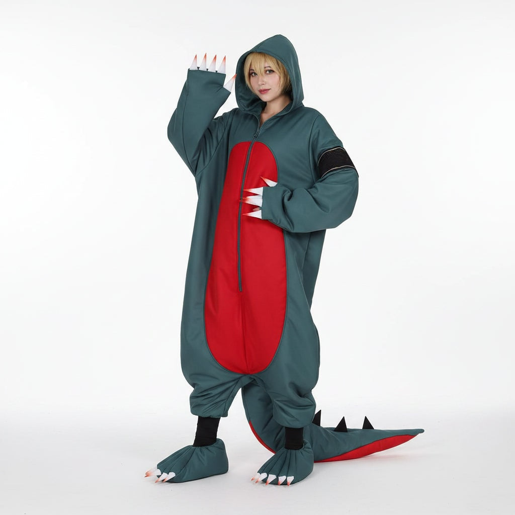 Hudson & Jurgen – Dinosaur Costume | Adult Jumpsuit with Wig & Shoe Covers | Fun Cosplay Outfit for Halloween