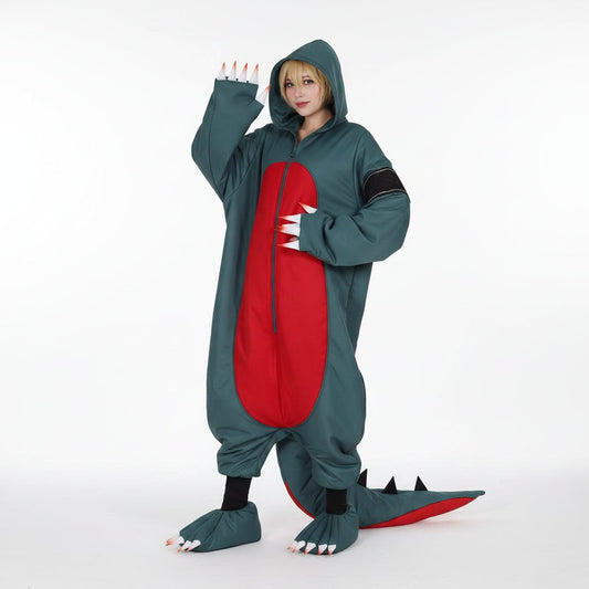 Ventayo – Dinosaurierkostüm | Jumpsuit für Erwachsene mit Perücke und Schuhüberzügen | Lustiges Cosplay-Outfit für Halloween