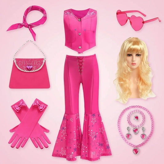 Ventayo – Disco-Party-Set | Schlaghosenkostüm für Mädchen mit stilvollem Oberteil | Lustiges Outfit für Halloween und Mottopartys