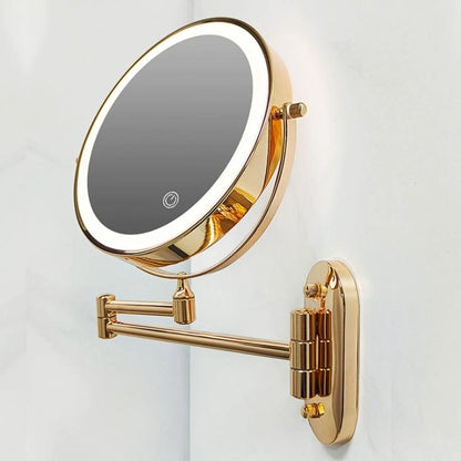 Hudson & Jurgen – Elegant Gold | Rechargeable LED Makeup Mirror with 3 Color Lighting | Dual-Face Magnifying Mirror for Perfect Grooming