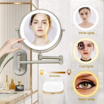 Hudson & Jurgen – Elegant Gold | Rechargeable LED Makeup Mirror with 3 Color Lighting | Dual-Face Magnifying Mirror for Perfect Grooming