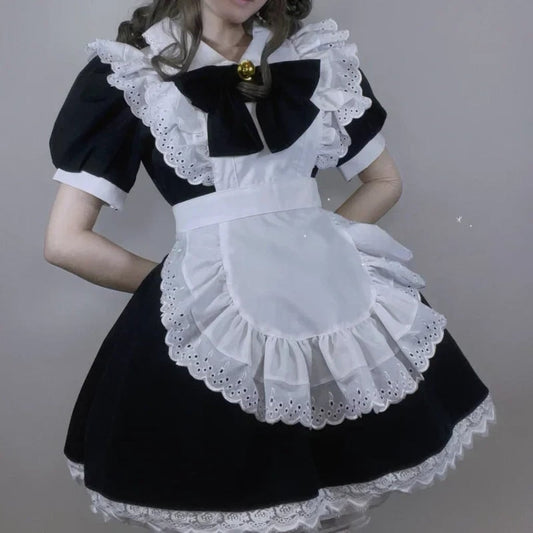 Ventayo – Elegantes Gothic-Dienstmädchenkostüm-Set mit Rüschenkleid und Schürze für Halloween