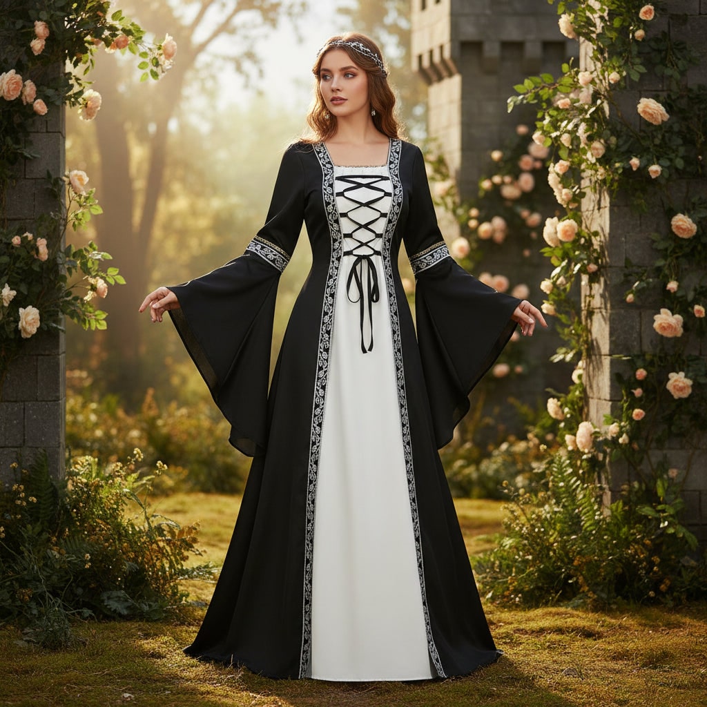 Hudson & Jurgen – Elegant Medieval Dress Costume for Women with Lace-Up Design | Perfect for Halloween and Themed Events