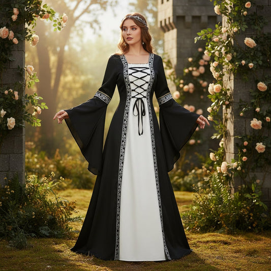 Ventayo – Elegantes mittelalterliches Kleiderkostüm für Damen mit Schnürdesign | Perfekt für Halloween und Mottoveranstaltungen