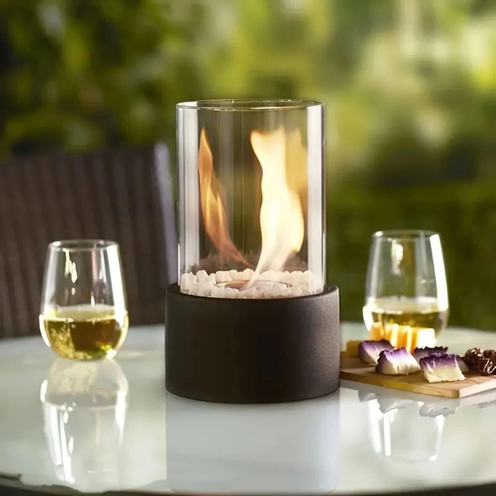 Hudson & Jurgen – Elegant Portable Tabletop Fire Bowl with Glass Panels | Cozy Ambiance for Any Room