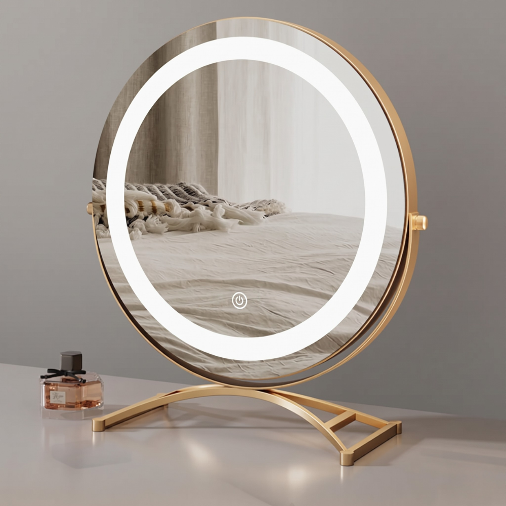 Hudson & Jurgen – Elegant Touch | Lighted Makeup Mirror with 360° Rotation & Tri-Tone Lighting | Cordless Design for Versatile Grooming