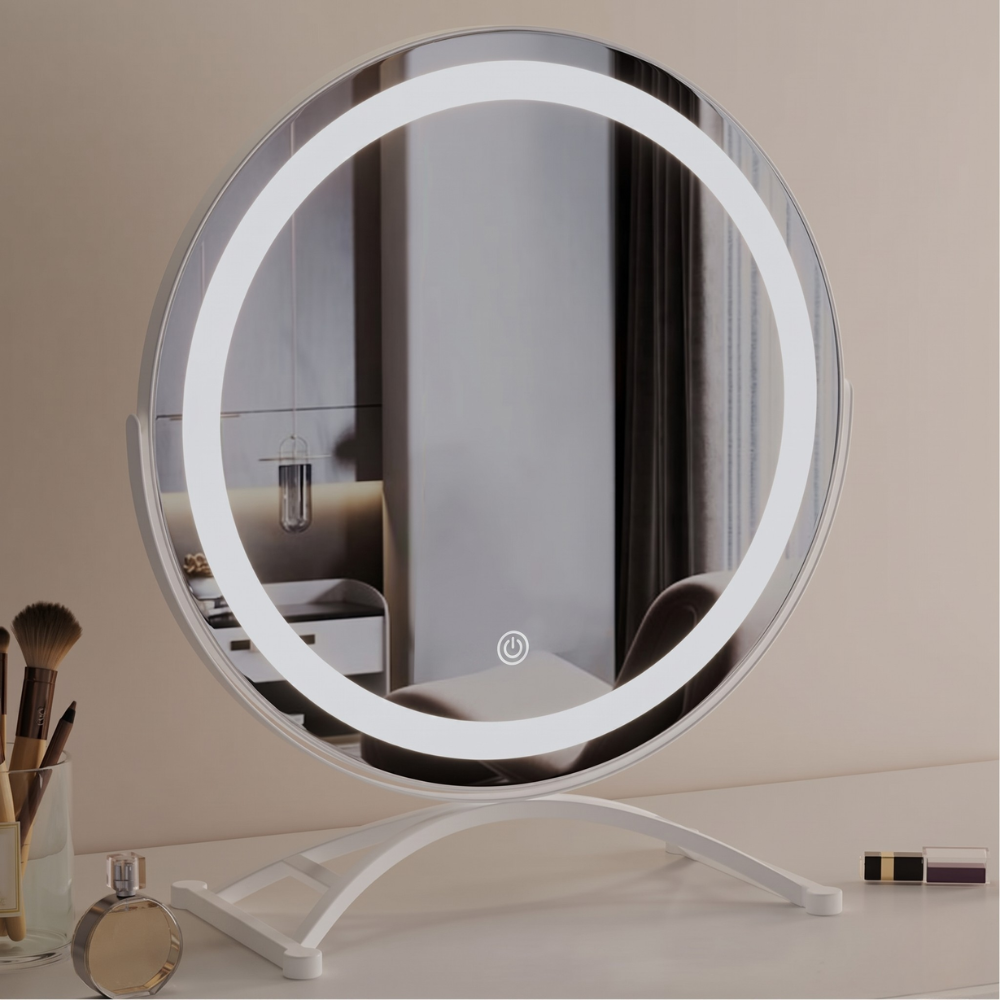 Hudson & Jurgen – Elegant Touch | Lighted Makeup Mirror with 360° Rotation & Tri-Tone Lighting | Cordless Design for Versatile Grooming