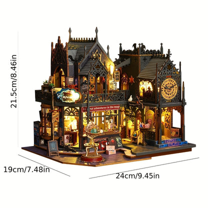 Hudson & Jurgen – Betoverend 3D-houten puzzelboekhuis met LED-verlichting | Uniek decoratiestuk voor boekenliefhebbers