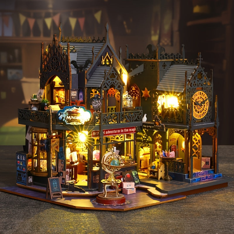 Hudson & Jurgen – Betoverend 3D-houten puzzelboekhuis met LED-verlichting | Uniek decoratiestuk voor boekenliefhebbers