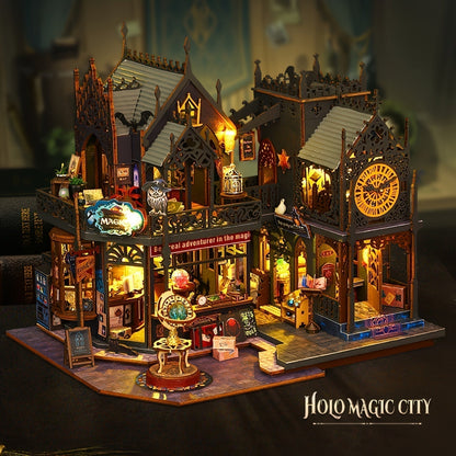 Hudson & Jurgen – Betoverend 3D-houten puzzelboekhuis met LED-verlichting | Uniek decoratiestuk voor boekenliefhebbers