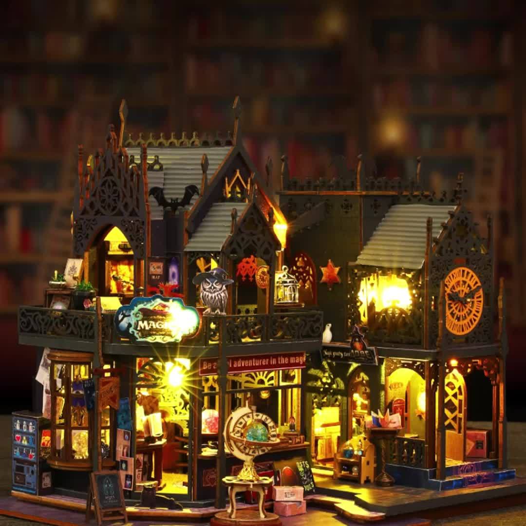 Hudson & Jurgen – Betoverend 3D-houten puzzelboekhuis met LED-verlichting | Uniek decoratiestuk voor boekenliefhebbers