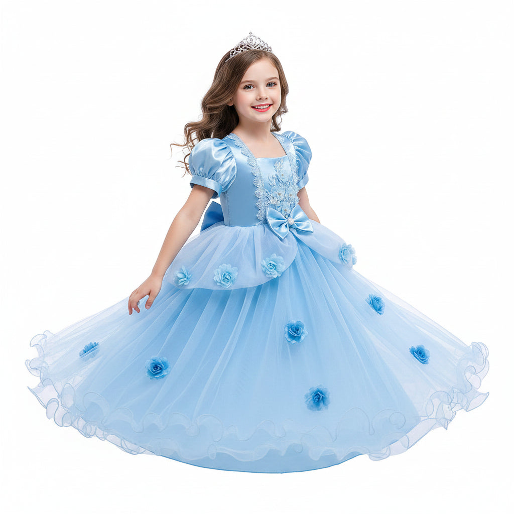 Hudson & Jurgen – Betoverende prinsessenjurk | Kanten feestjurk voor meisjes met pofmouwen | Perfect voor Halloween en speciale evenementen