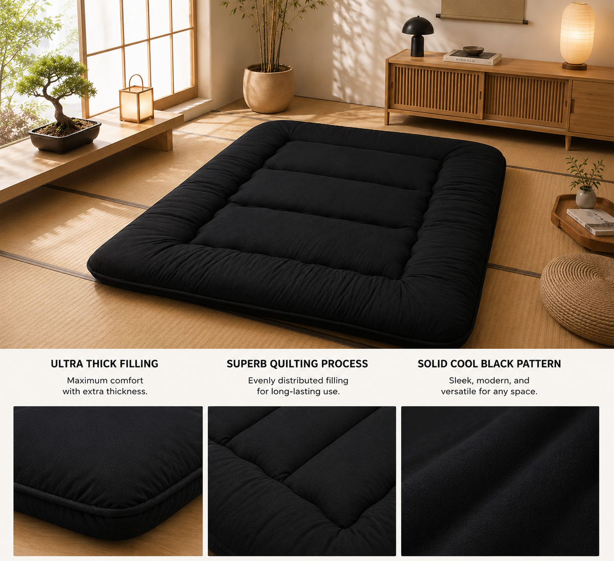Hudson & Jurgen – Japans vloerbed, 4 Inch dik futonmatras, opvouwbare tatami-slaapmat, oprolbaar vloerbed voor volwassenen en kinderen
